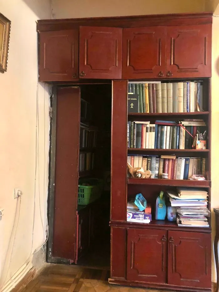 Our Old Soviet Built Home Has A Bookshelf That Can Be Opened Into A Tiny Secret Room :,)