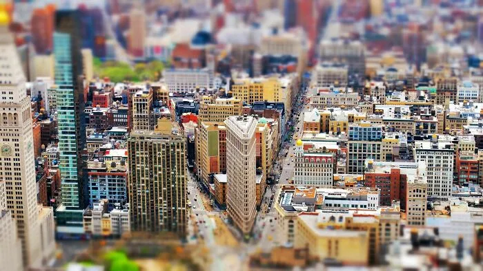Tilt-shift miniature effect of New York City representing real pictures of urban landscape