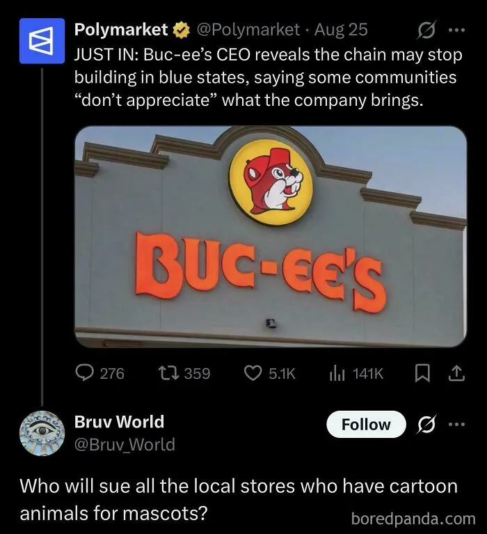 Tweet on Buc-ee's CEO saying chain might leave blue states and reaction about mascots