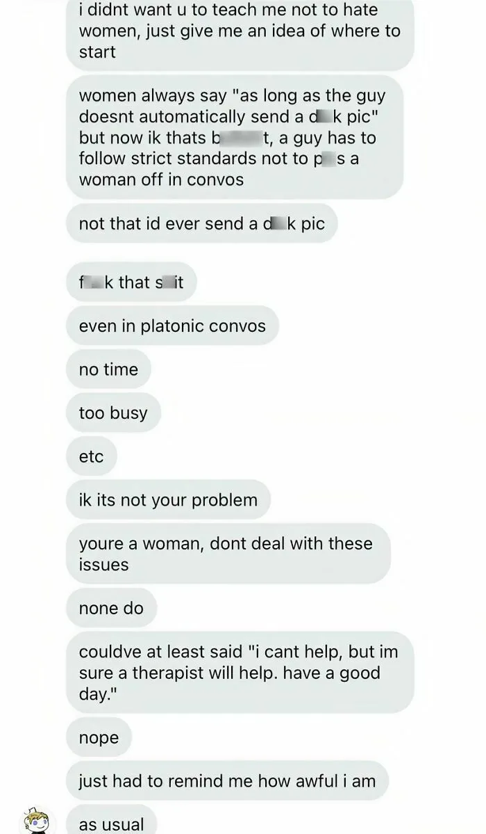 A screenshot of text messages illustrating the audacity of some men complaining about women's standards