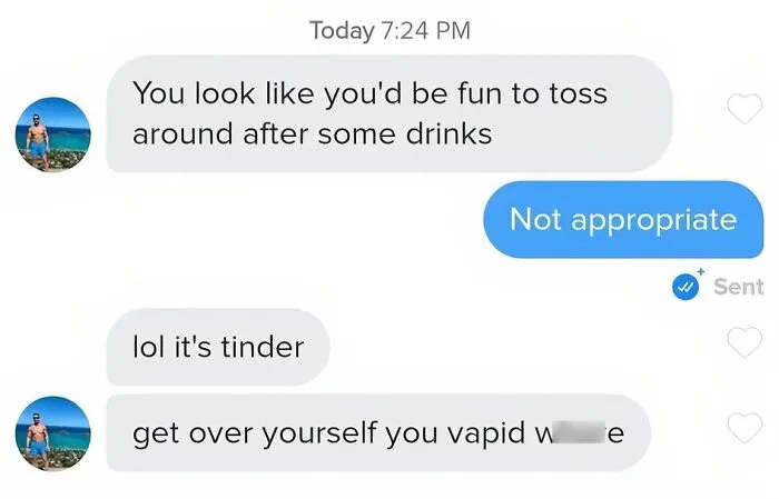 A chat screenshot showing the sheer audacity some men bring when messaging women rudely on dating apps.