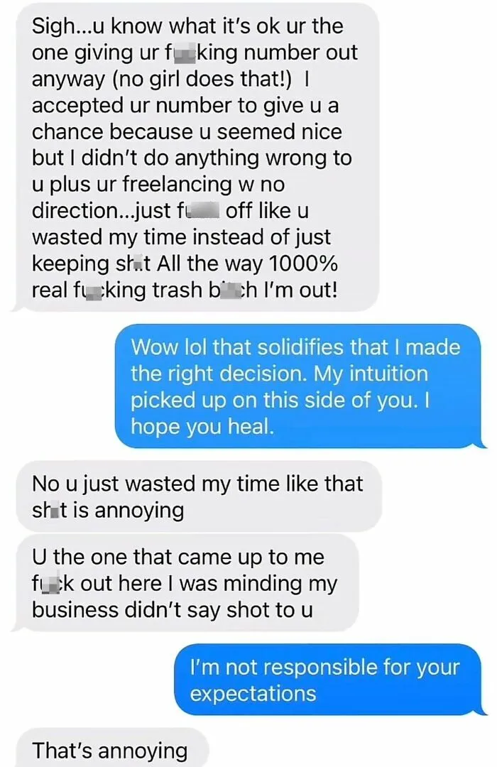 Aggressive text messages from a man, showing the sheer audacity some men bring.