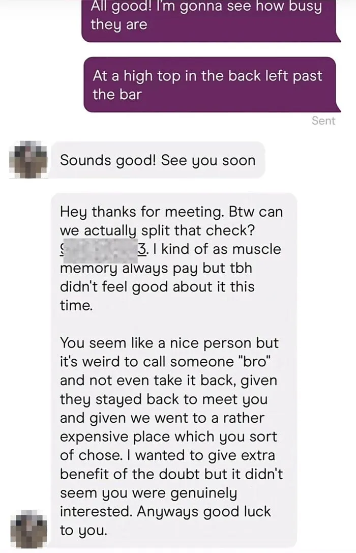 Text messages from a date, illustrating the sheer audacity some men bring into women's lives.