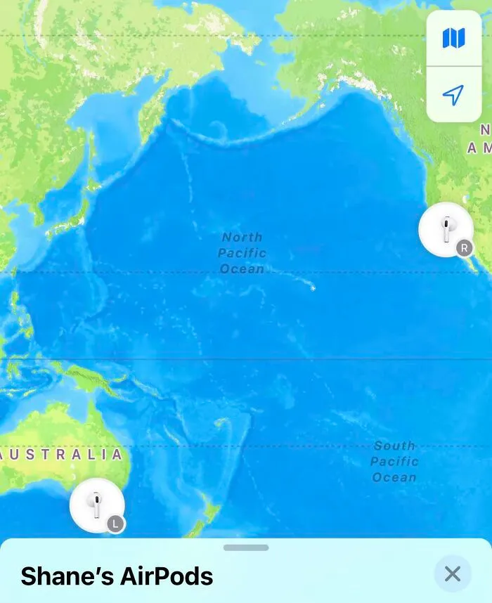 A map showing funniest quirks of finding AirPods in different oceans.