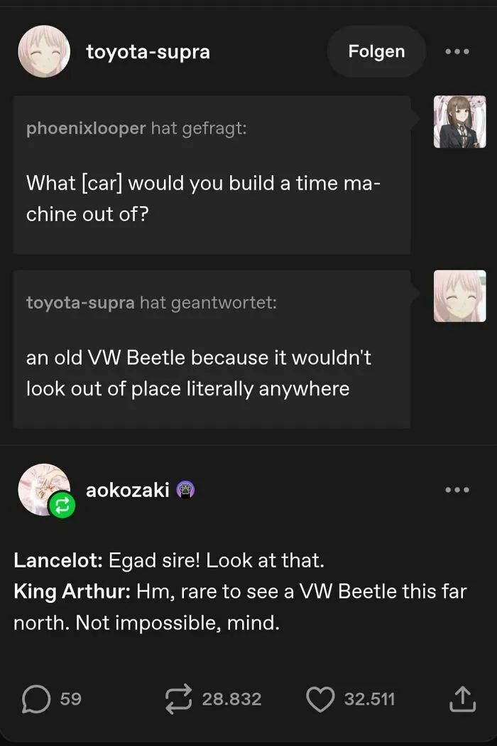 Random Tumblr post discussing how a VW Beetle time machine fits in any era
