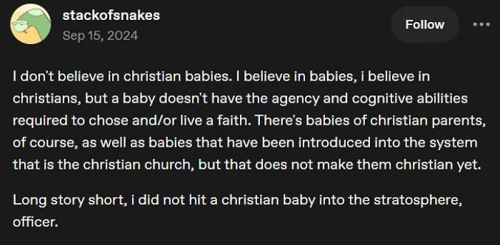 Funny and random posts from Tumblr featuring text about christian babies.