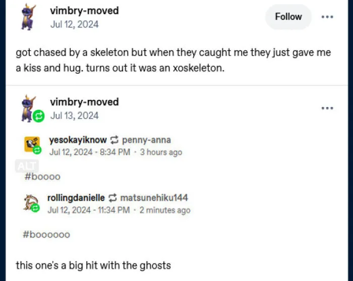 Funny post on Tumblr featuring a skeleton joke and hilarious user comments.