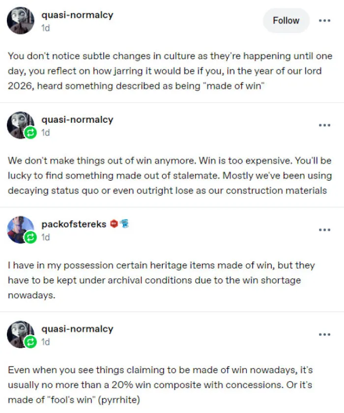 Funny and random Tumblr thread discussing the evolution of internet slang like made of win.