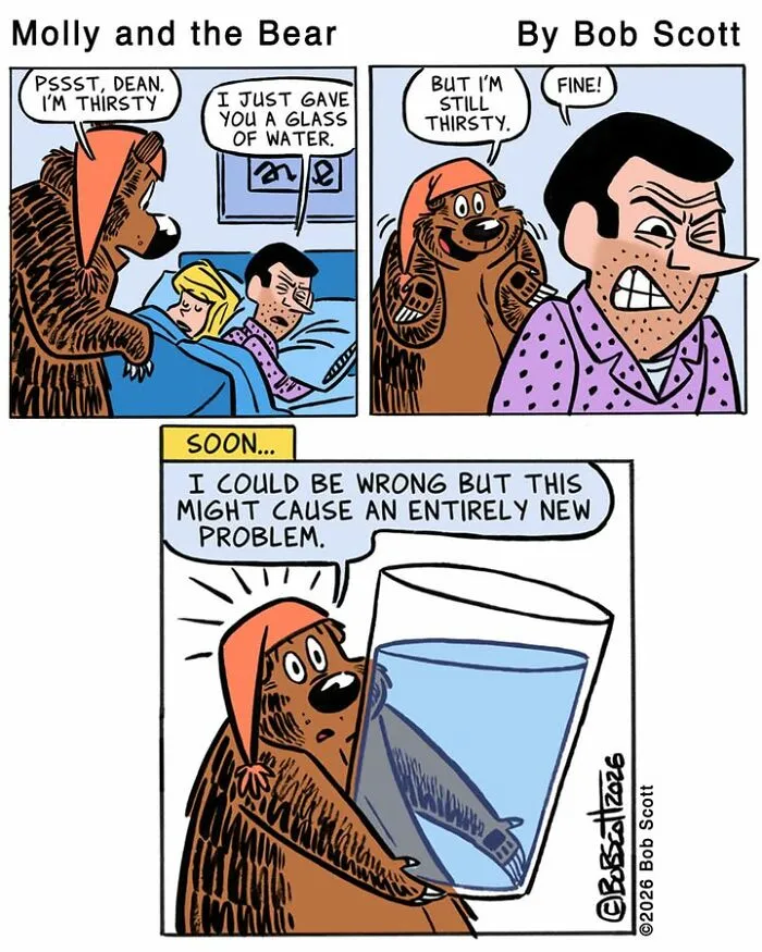 This Cartoonist Imagines A Family Living With A Lovable Bear Who Is Afraid Of Almost Everything (40 Comics)