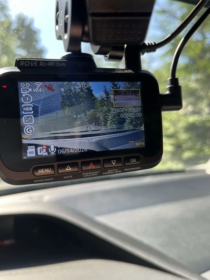 Rove R2 dual dash cam mounted on a car windshield, a tech pick from Prime Big Deal Days