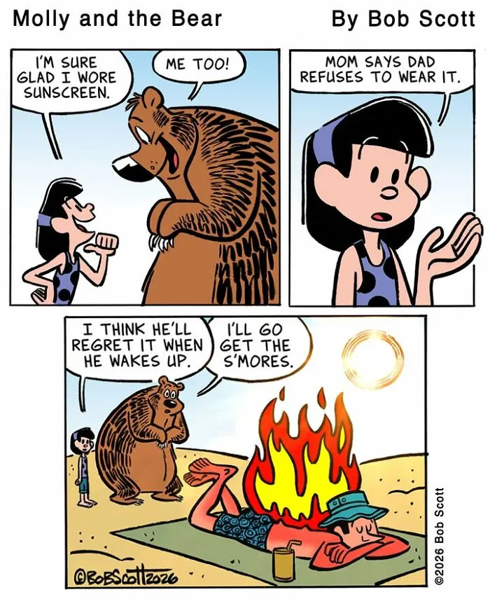 This Cartoonist Imagines A Family Living With A Lovable Bear Who Is Afraid Of Almost Everything (40 Comics)