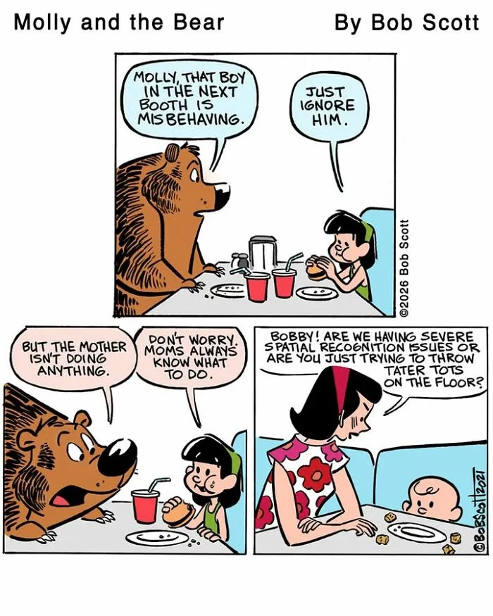 This Cartoonist Imagines A Family Living With A Lovable Bear Who Is Afraid Of Almost Everything (40 Comics)