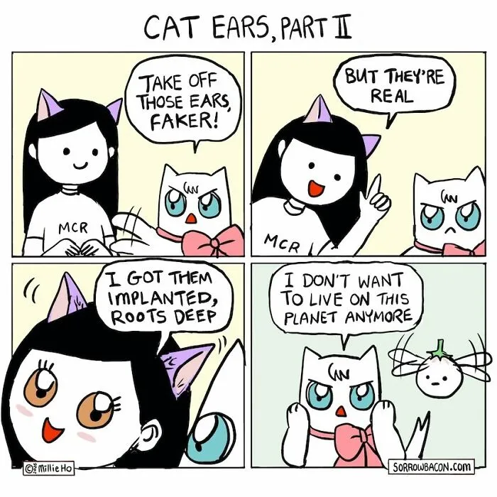 Artist creates comics about a girl with cat ears, a funny twist on life's random things.