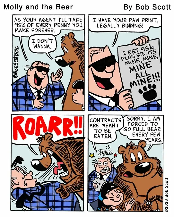 This Cartoonist Imagines A Family Living With A Lovable Bear Who Is Afraid Of Almost Everything (40 Comics)