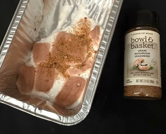 Bizarre food combinations showing sweet marshmallows dusted with savory umami mushroom seasoning.
