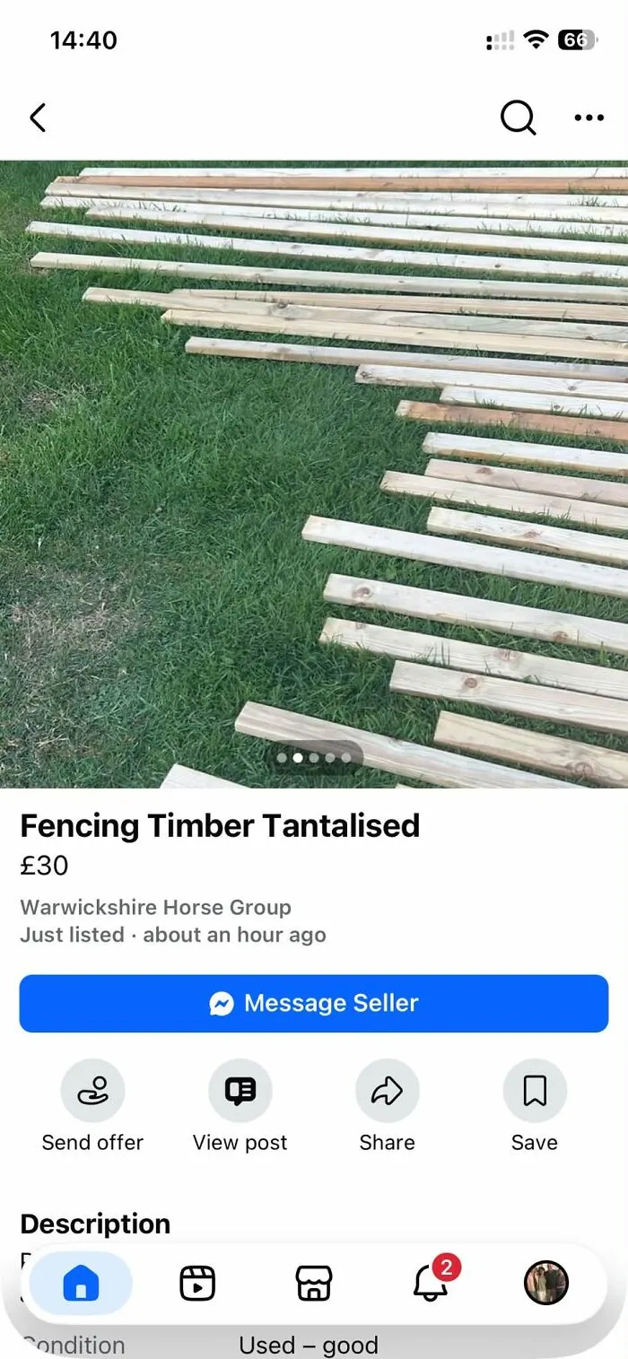 Grammar fails in an online listing spelling treated wood as tantalised