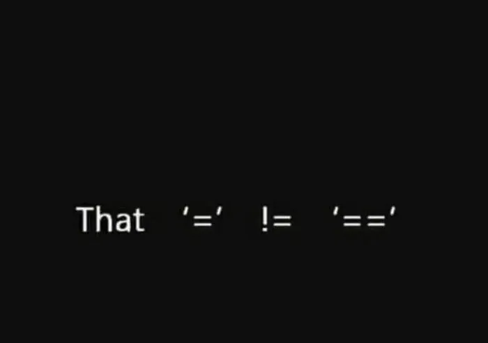 Programmers meme explaining difference between equals and double equals