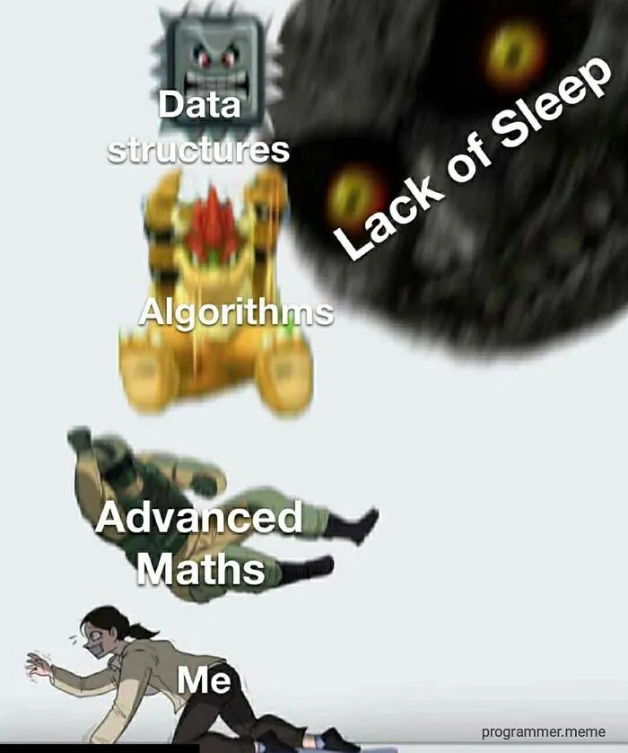 Programmer meme about lack of sleep affecting learning algorithms and math