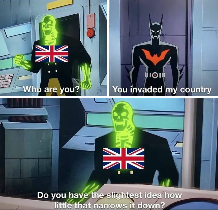 British invasion meme from animated series with UK flag character