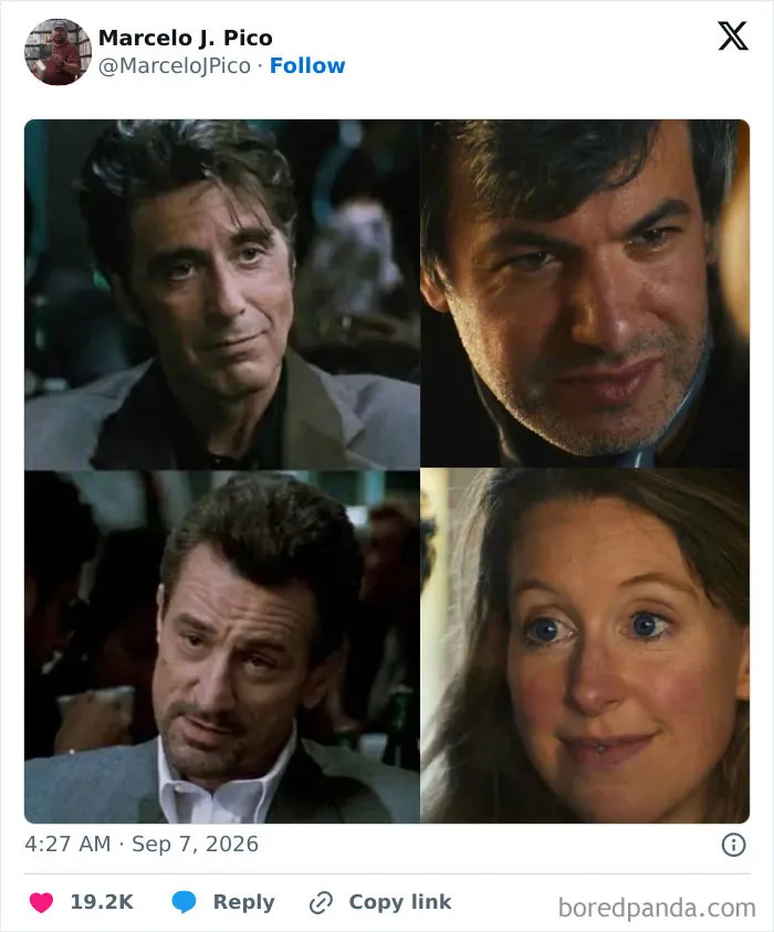 A four-panel meme showcasing different male actors and a smiling woman, contributing to savage memes on Theranos fraud.