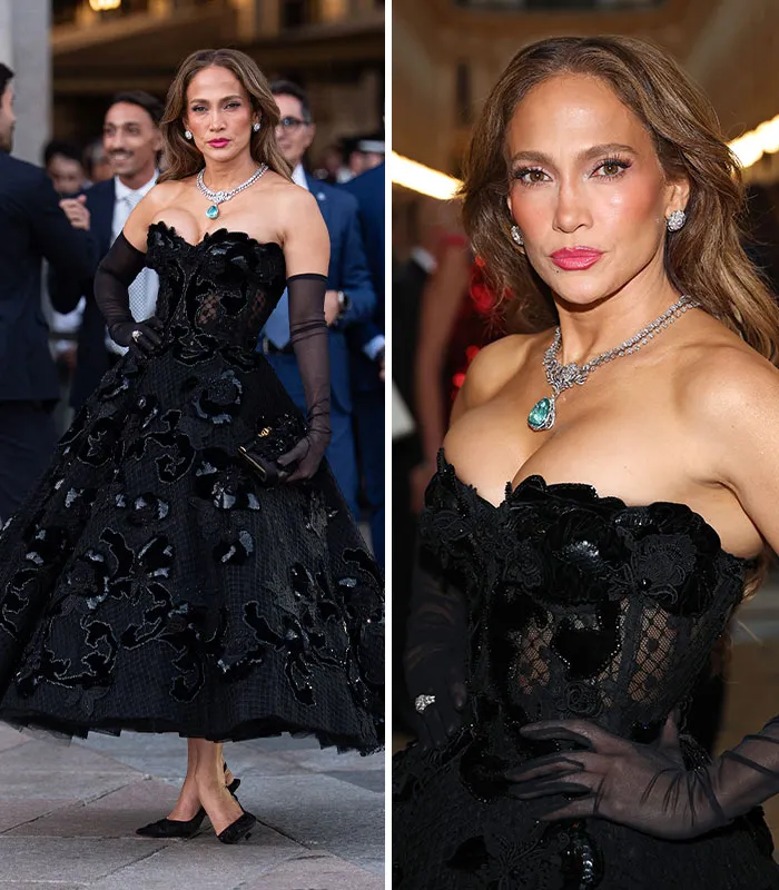 Celebrity in elegant black dress at Plastic Surgery Expo Vogue World 2026 event