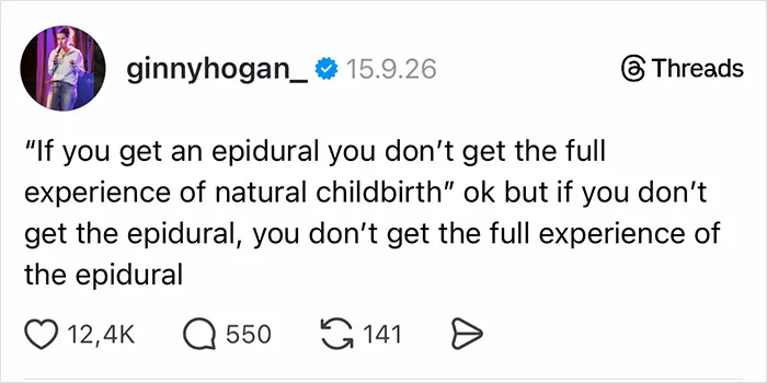 A hilarious Threads post about childbirth, demonstrating how parents vented on social media.