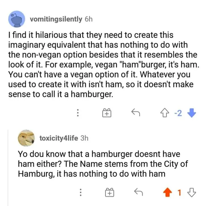 Online debate about the origin and naming of hamburgers and vegan alternatives