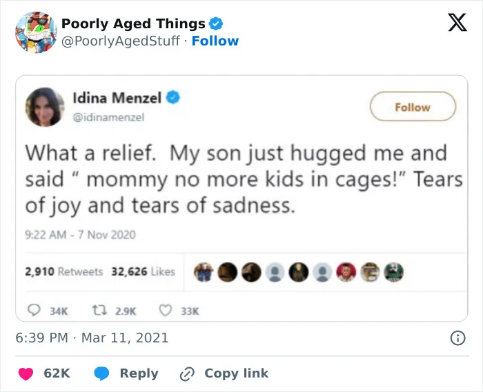 A Tweet by Idina Menzel about kids in cages which aged so poorly