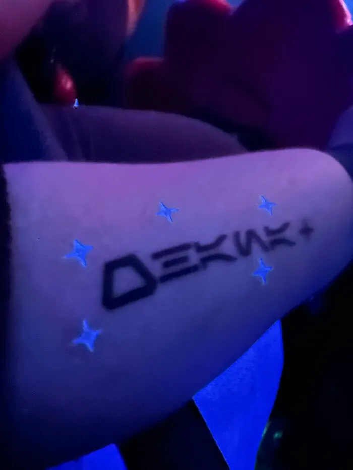 I Have A Similar One. Mine Says Ohana In Aurebesh (Star Wars). One Star You Can See For My Ivf Daughter. And 5 In UV Ink For Losses. They Are There If You Know How To Look