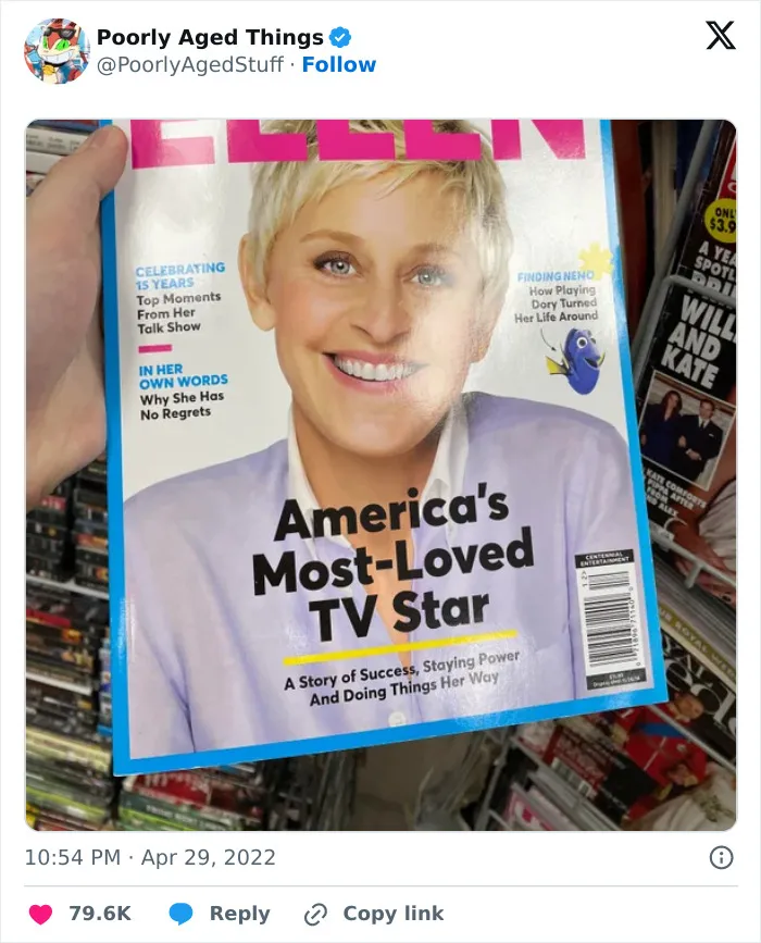 Ellen DeGeneres magazine cover titled Americas Most-Loved TV Star, illustrating things that aged so poorly.