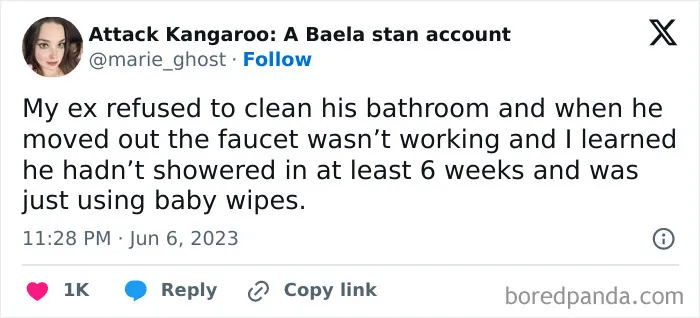 A Tweet about a man not showering, illustrating the audacity some men bring into women's lives.