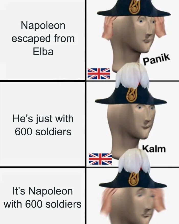 British history meme featuring Napoleon escaping from Elba