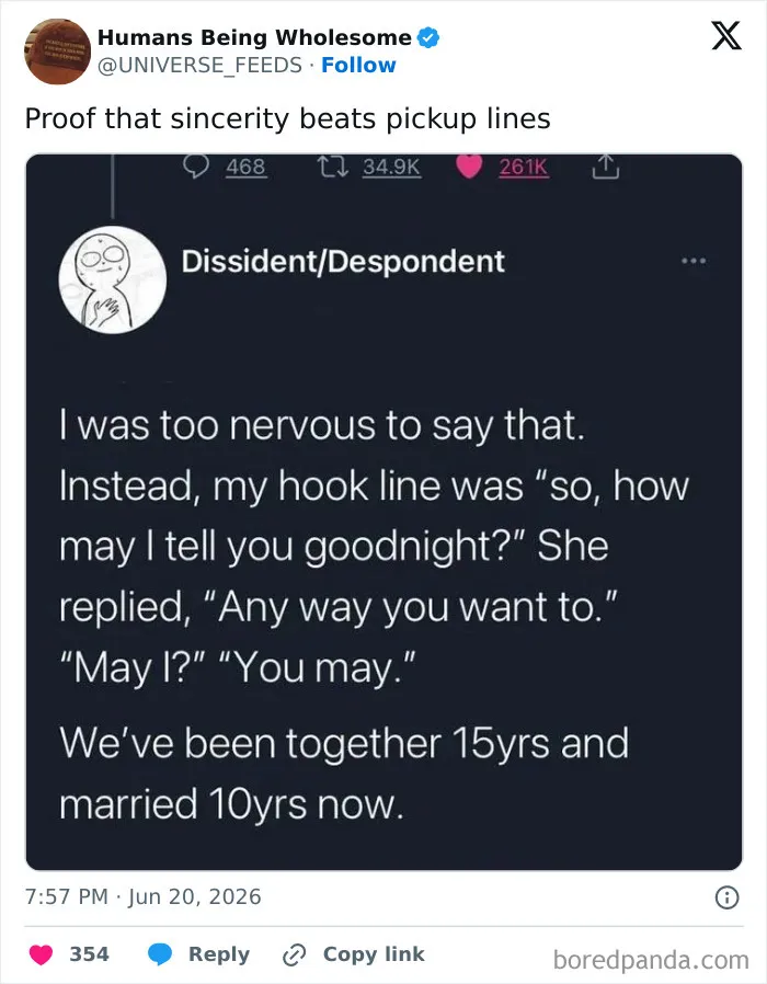 Wholesome story of a couple whose sincere goodnight message led to 15 years together and marriage
