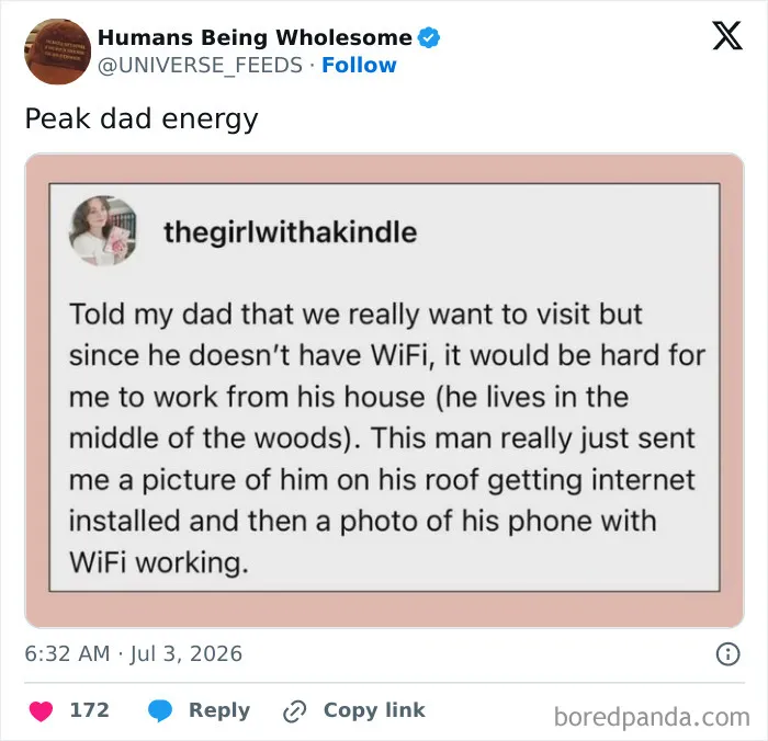 Dad installs WiFi on roof to help daughter work remotely showing peak dad energy