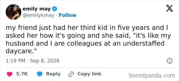 A social media post where parents vented on social media about the chaos of having three kids in five years.