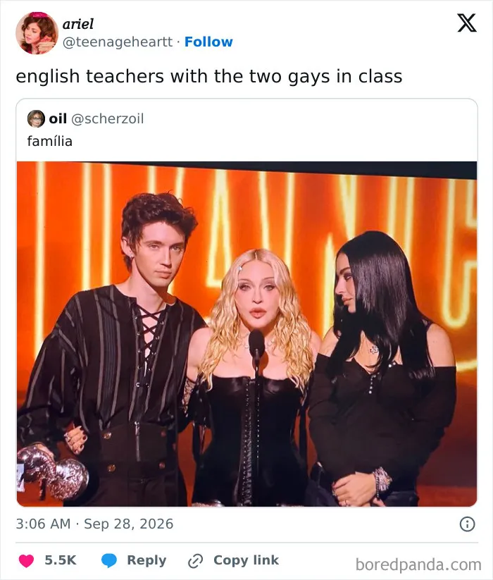 Madonna presenting at the VMAs 2026, featuring as one of the memes of the night.