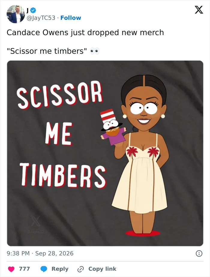 Meme featuring a South Park-style cartoon of a conservative figure referencing their alleged lesbian past.