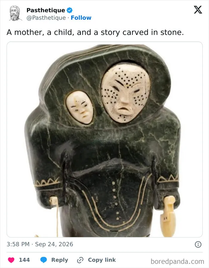 Aesthetic art carving depicting a mother and child in stone