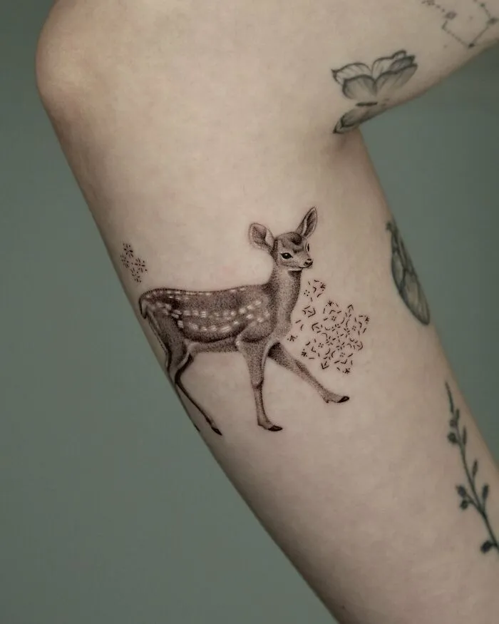 Detailed deer tattoo on skin nature and animal tattoo