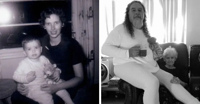Same Mom, Same Me, Same Teddy Bear Some 55 Years Apart