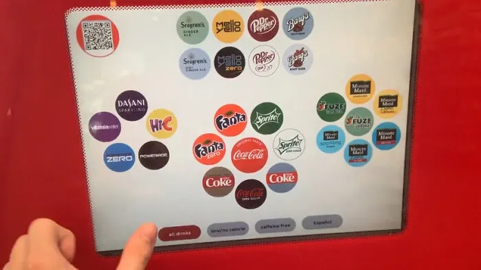 Confusing beverage dispenser screen layout showing Terrible Product Design