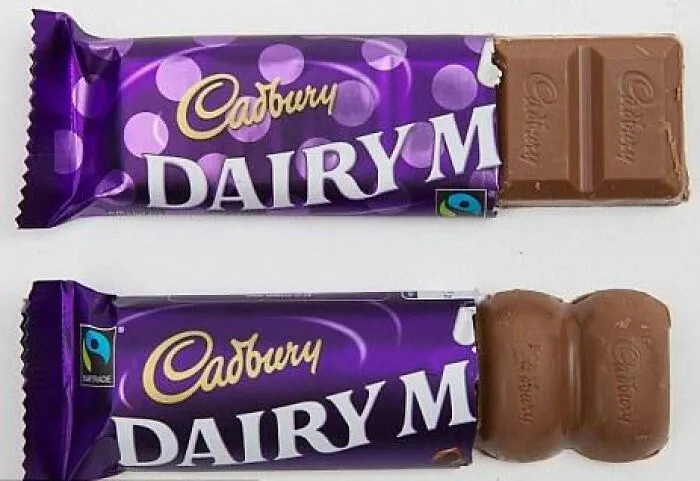 Two chocolate bars with different shapes, a clear example of terrible product design