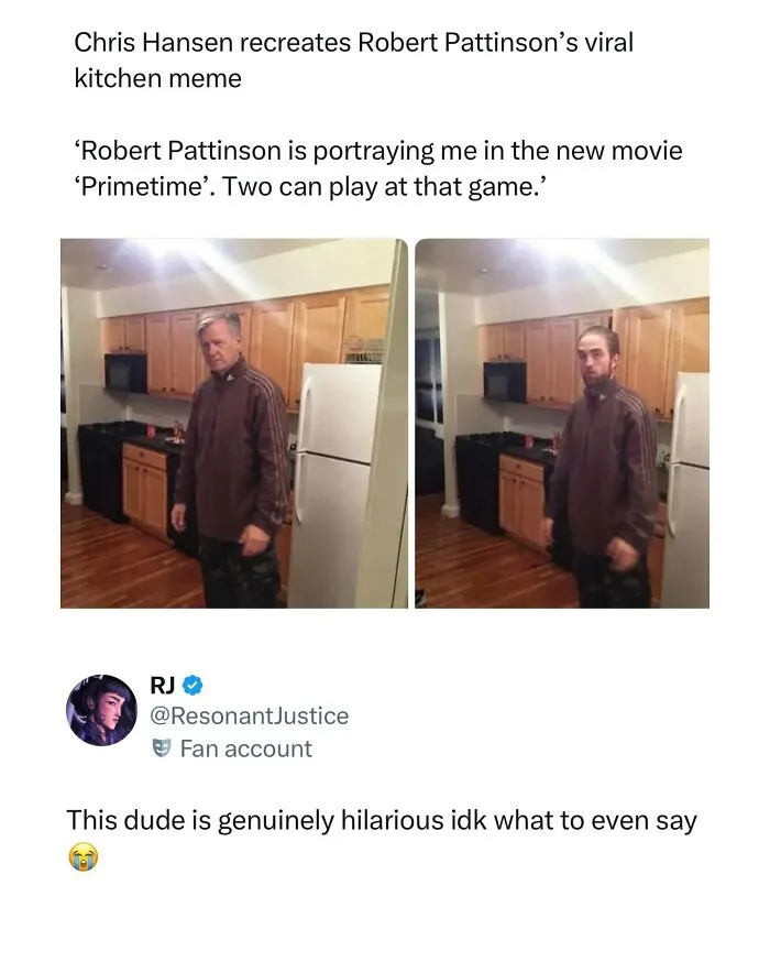 Chris Hansen recreates Robert Pattinson viral kitchen meme with two men in kitchen