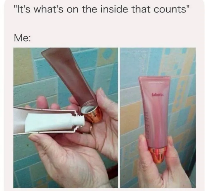 Wild memes showing a cream tube with extra inside in a humorous way