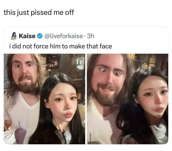 Wild memes featuring a couple with funny facial expressions in selfies