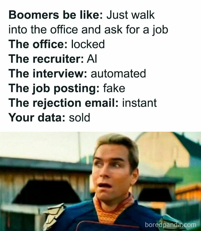 Wild Memes Thehomie meme listing job hunt struggles with a shocked character image