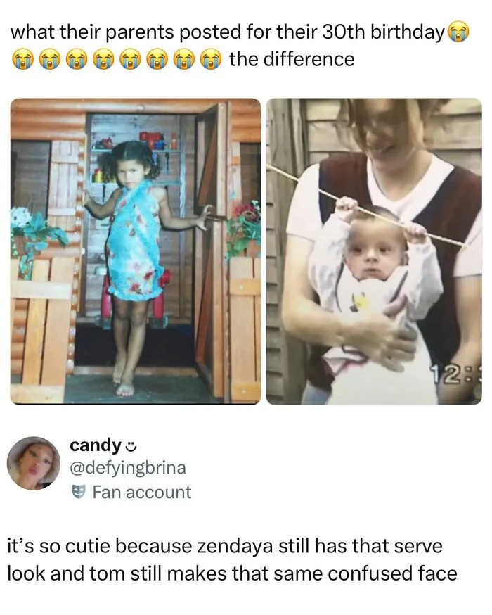 Child photos showing different 30th birthday posts from parents from Wild-Memes-Thehomie