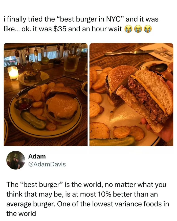 Best burger in NYC served with chips and pickle photo from Wild-Memes-Thehomie