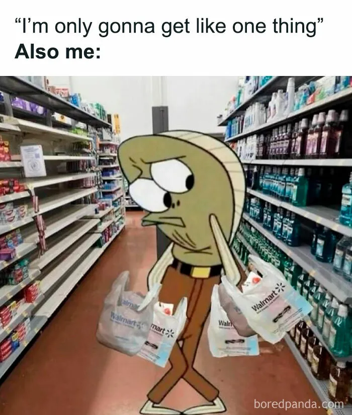Cartoon character carrying many Walmart bags shopping spree meme Wild Memes Thehomie