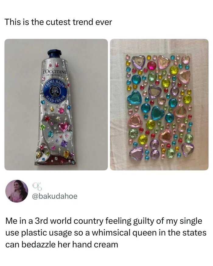 Hand cream decorated with colorful gems trend from Wild-Memes-Thehomie